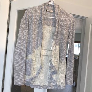 Gray/Ivory Embroidered Cardigan